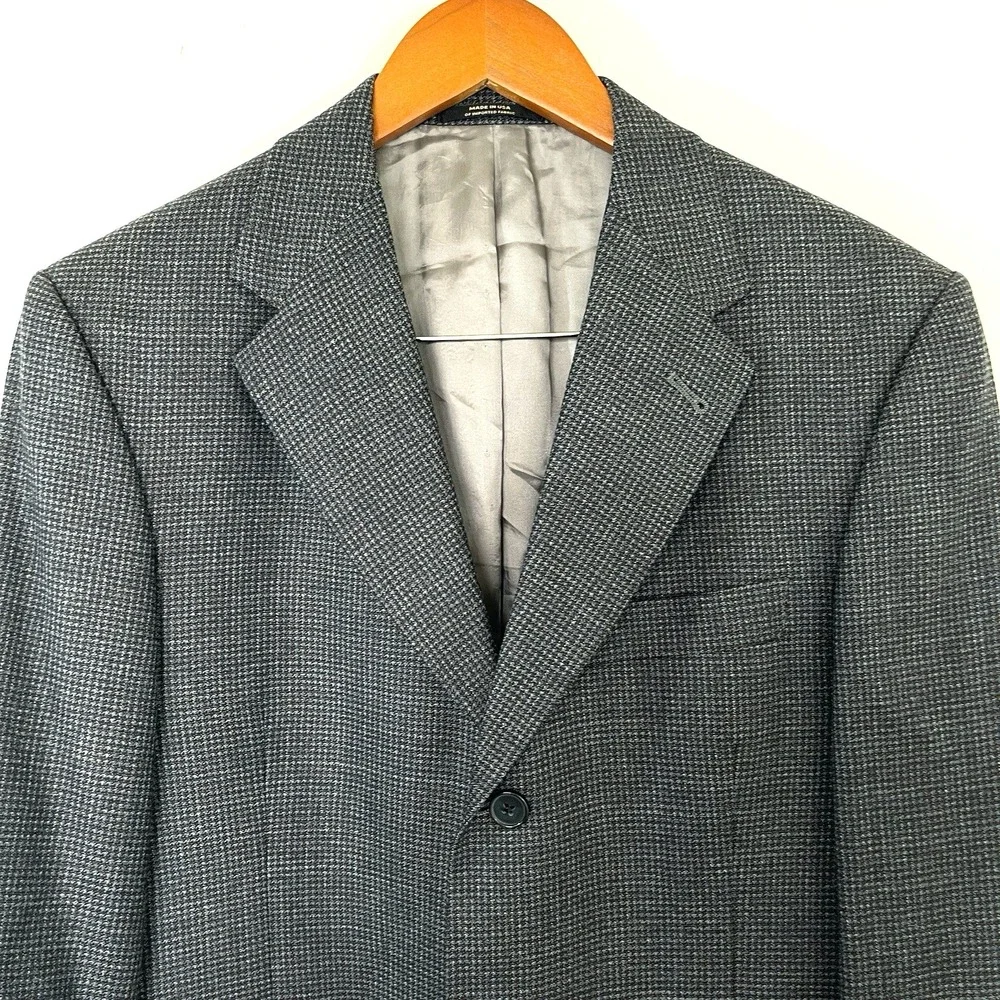 Hart Schaffner‎ Marx Mens Wool Blazer Size 38R Gray Houndstooth Business Career